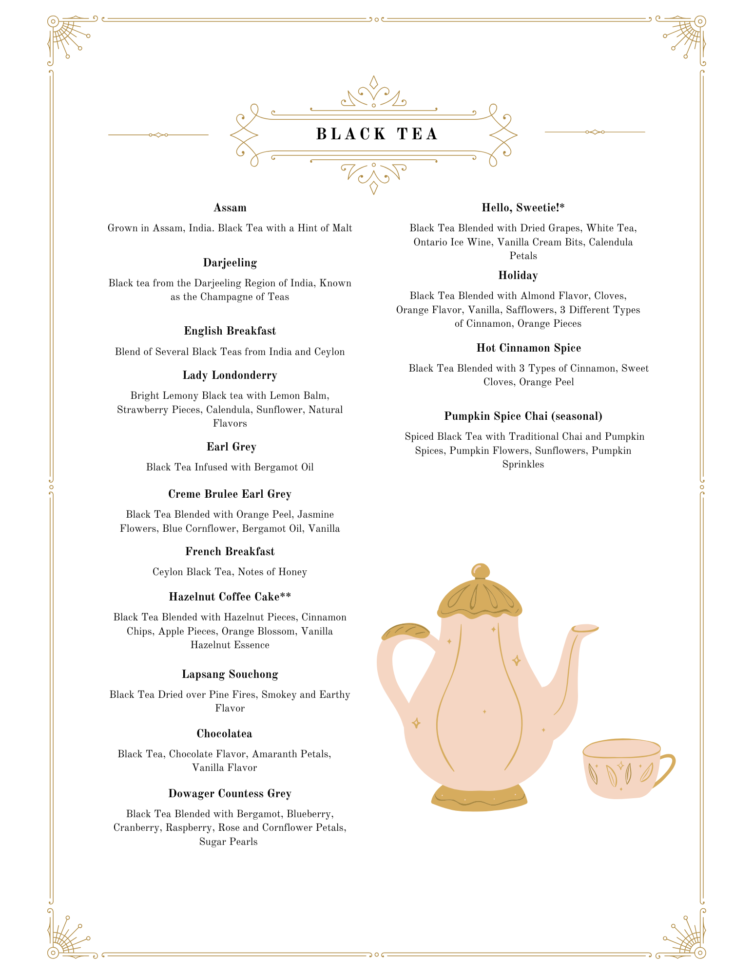 Since Tea Menu Minerva's Tea Lounge